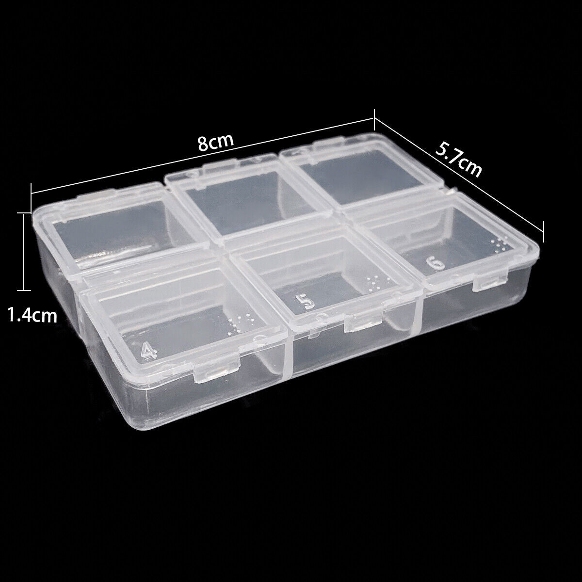 5pcs transparent plastic rectangle storage cases with 6 compartments, perfect for organizing small accessories.