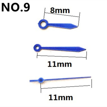 11mm blue arrow-shaped watch hands without lume for Miyota 2035 quartz movement.