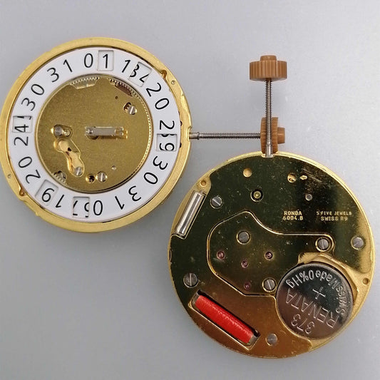 Ronda 6004B 6004.B Quarzuhrwerk Swiss Made Datum bei 12 Golden