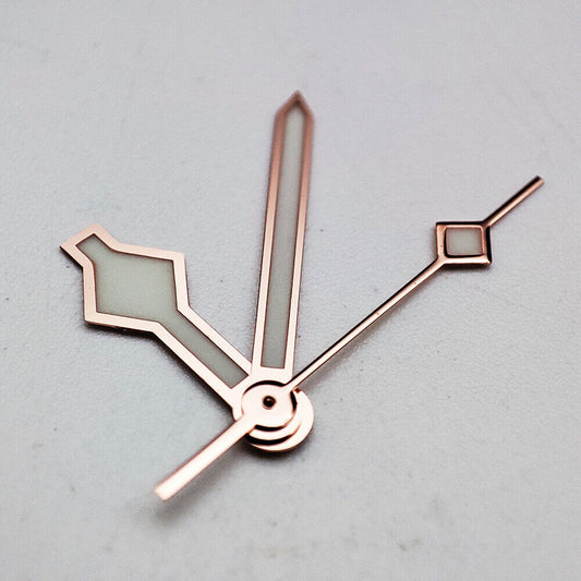 Rose Golden Green luminous watch hands for NH35A/NH36A movement, enhancing visibility and style.