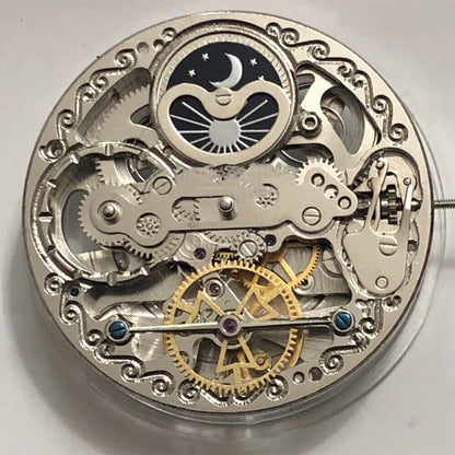 Double Mainspring watch with multi-function hollow mechanical movement and dual time zone display by Double Mainspring.