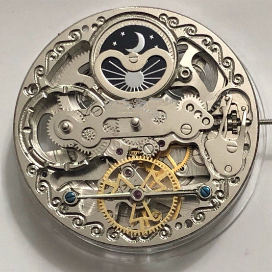 Double Mainspring watch with multi-function hollow mechanical movement and dual time zone display by Double Mainspring.