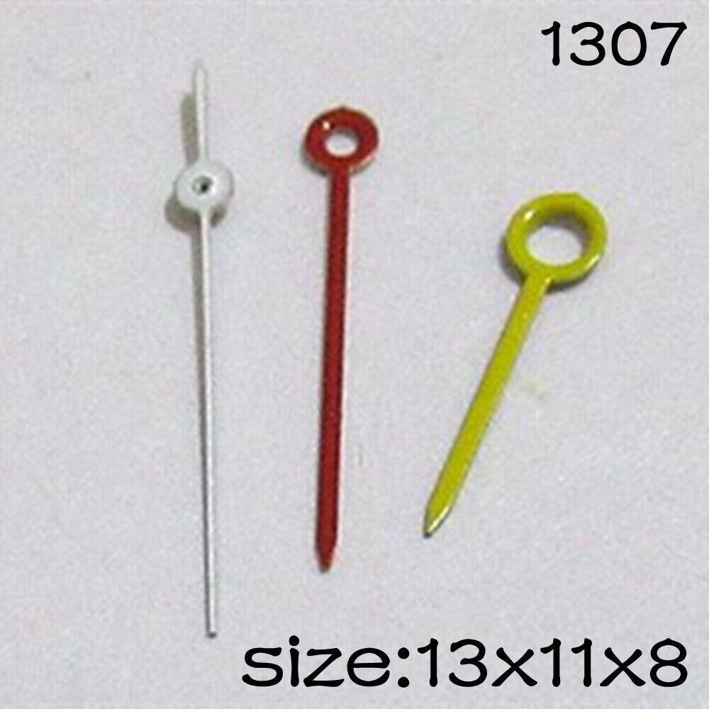 Set of colorful watch hands for Miyota 2015 movement, featuring 13mm, 11mm, and 8mm lengths by #1307.
