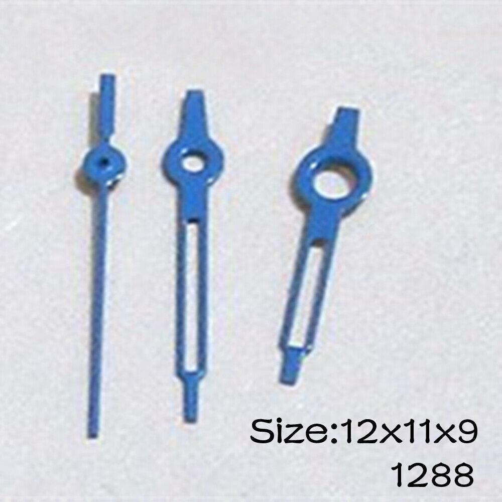 Blue watch hands set by NO.1288 for Miyota 2015 movement, lengths 12mm/11mm/9mm, sleek design.