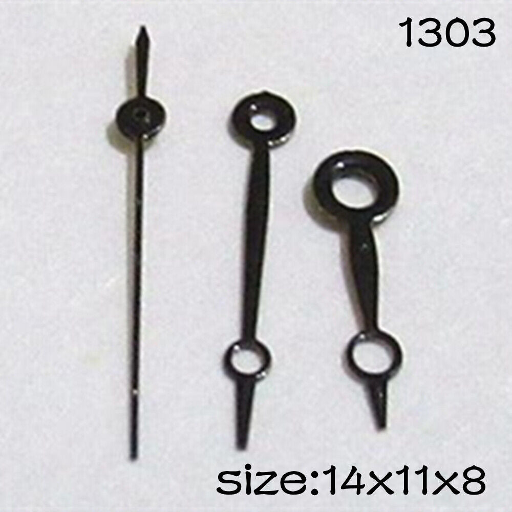 Black watch hands set for Miyota 2015 movement, sizes 14mm/11mm/8mm, sleek design by NO.1303.