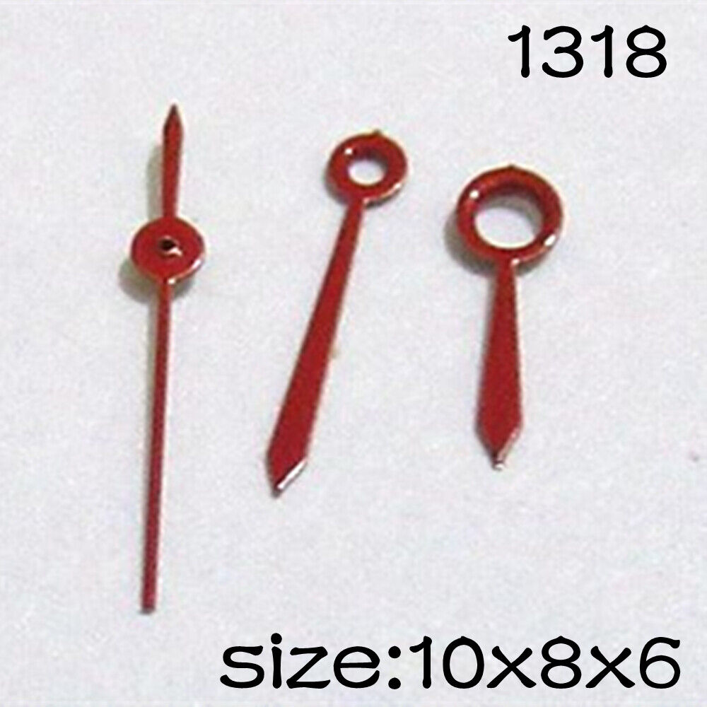 Red watch hands set for Miyota 2015 movement, lengths 10mm/8mm/6mm, stylish upgrade by NO.1318.