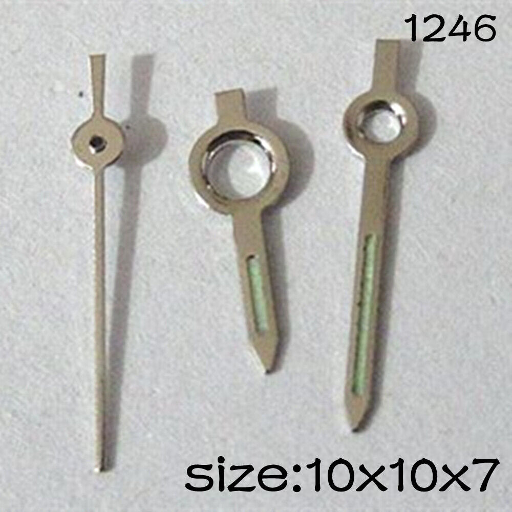 Luminous watch hands set for Miyota 2035 movement, lengths 10mm/10mm/7mm, brand #1246.