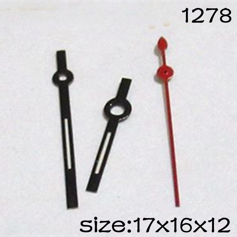 Luminous watch hands set for Miyota 2015 movement, 17mm/16mm/12mm lengths, brand #1278, ideal for precise repairs.