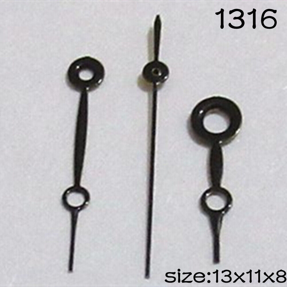 Black watch hands set for Miyota 2015 movement, 13mm/11mm/8mm lengths, precise fit by NO.1316.