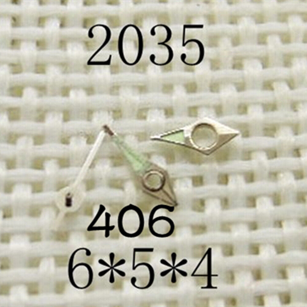Luminous watch hands set for Miyota 2035 movement, lengths 6mm/5mm/4mm by NO.406 brand.