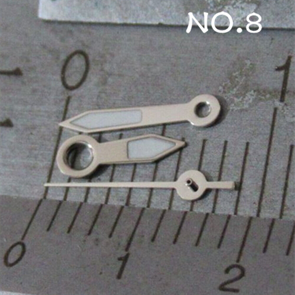 Luminous watch hands set for Miyota 2035 movement NO.8, enhancing visibility in low light ? brand name included.