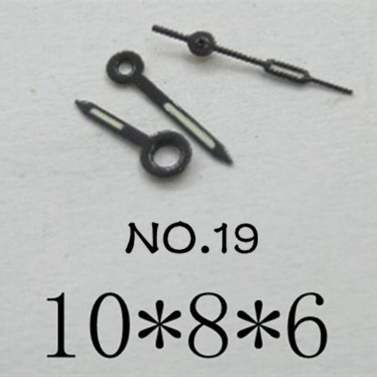 Luminous watch hands set for Miyota 2035, 10mm/8mm/6mm lengths, enhancing visibility and style.