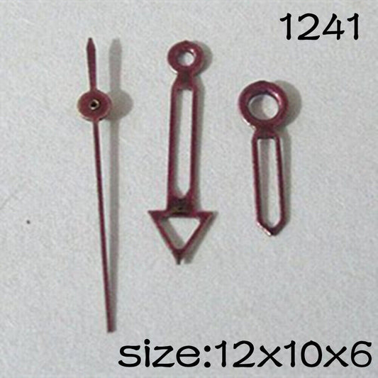 Red set of watch hands by NO.1241 for Miyota 2035 movement, 12mm/10mm/6mm lengths.
