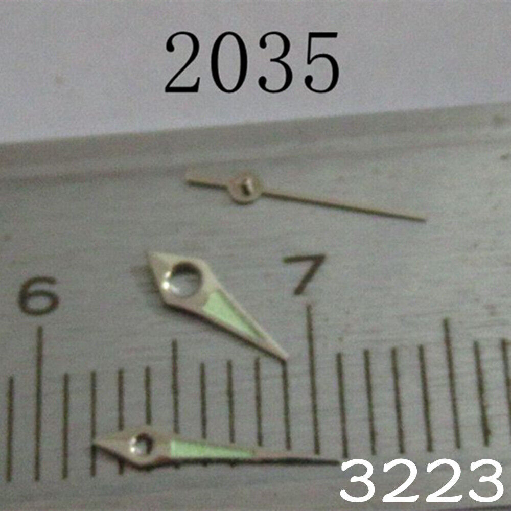 Luminous watch hands set for Miyota 2035 movement, enhancing nighttime readability.