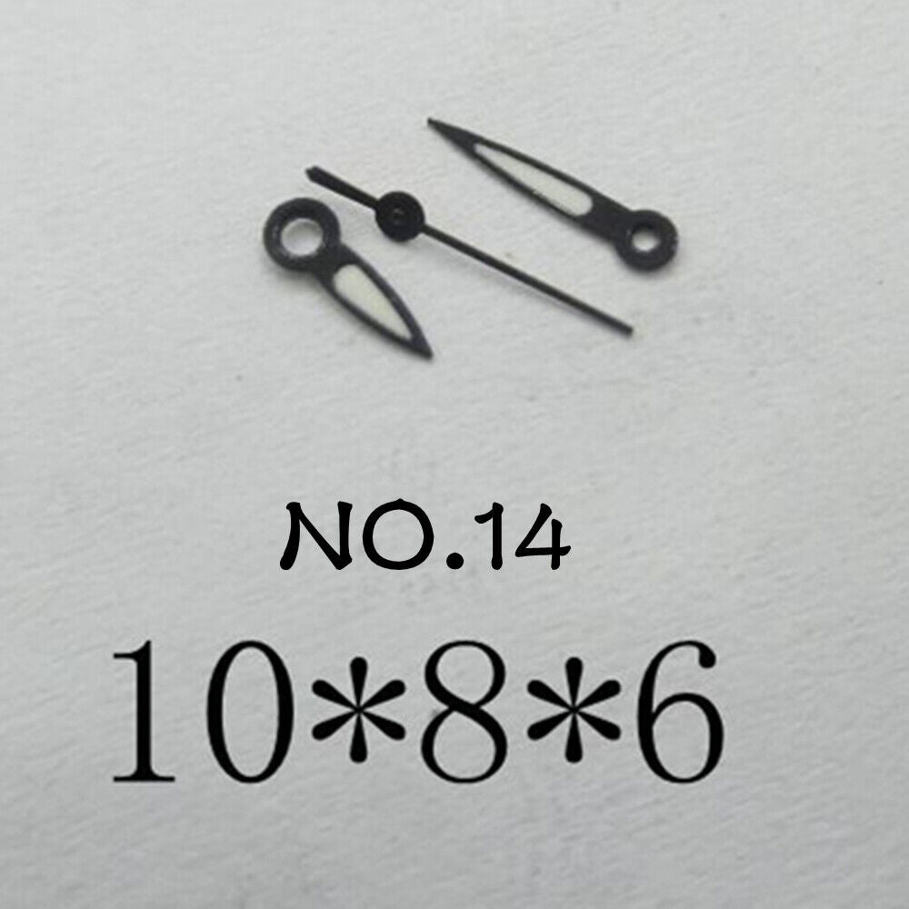Luminous watch hands set by NO.14 for Miyota 2035 movement, sizes 10mm/8mm/6mm, perfect for watch repair.