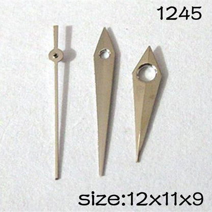 Silver watch hands set for Miyota 2035 movement, lengths 12mm, 11mm, 9mm, precise fit.