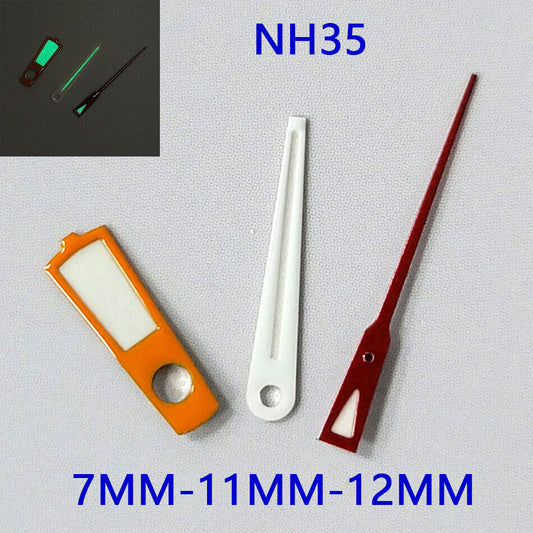 Green luminous watch hands set for NH35A/NH36A/4R36 movement, 3 hands, sizes 7/11/12mm.