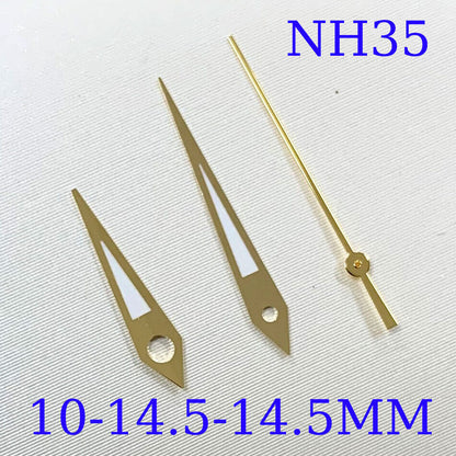 Green luminous watch hands set by A10 for NH35A/NH36A/4R36 movements, ideal for watch repair and customization.