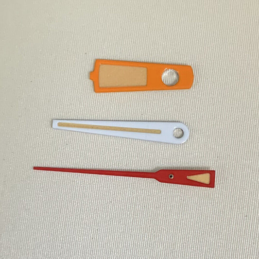 Green luminous orange watch hands set designed for NH35A/NH36A/4R36 movements, sizes 7/11/12mm, precision fit.