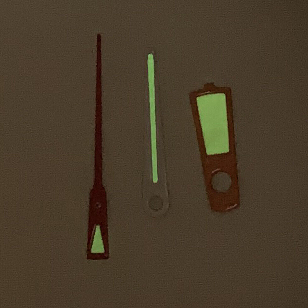 Green luminous orange watch hands set for NH35A/NH36A/4R36 movements, sizes 7/11/12mm.