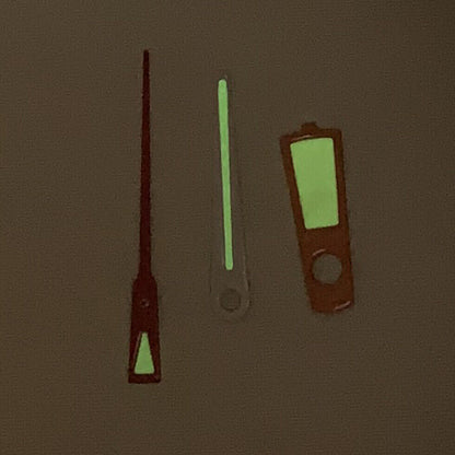 Green luminous orange watch hands set for NH35A/NH36A/4R36 movements, sizes 7/11/12mm.