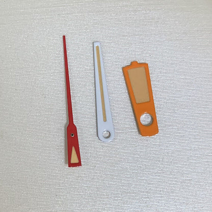 Green luminous orange watch hands set for NH35A/NH36A/4R36 movements, precise fit sizes 7/11/12mm.