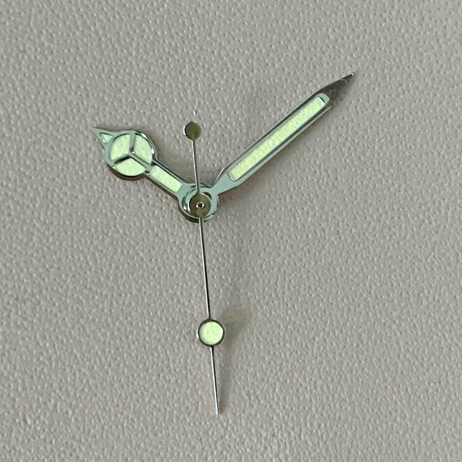 Green luminous orange watch hands set for NH35A/NH36A movement, perfect for accurate timekeeping.