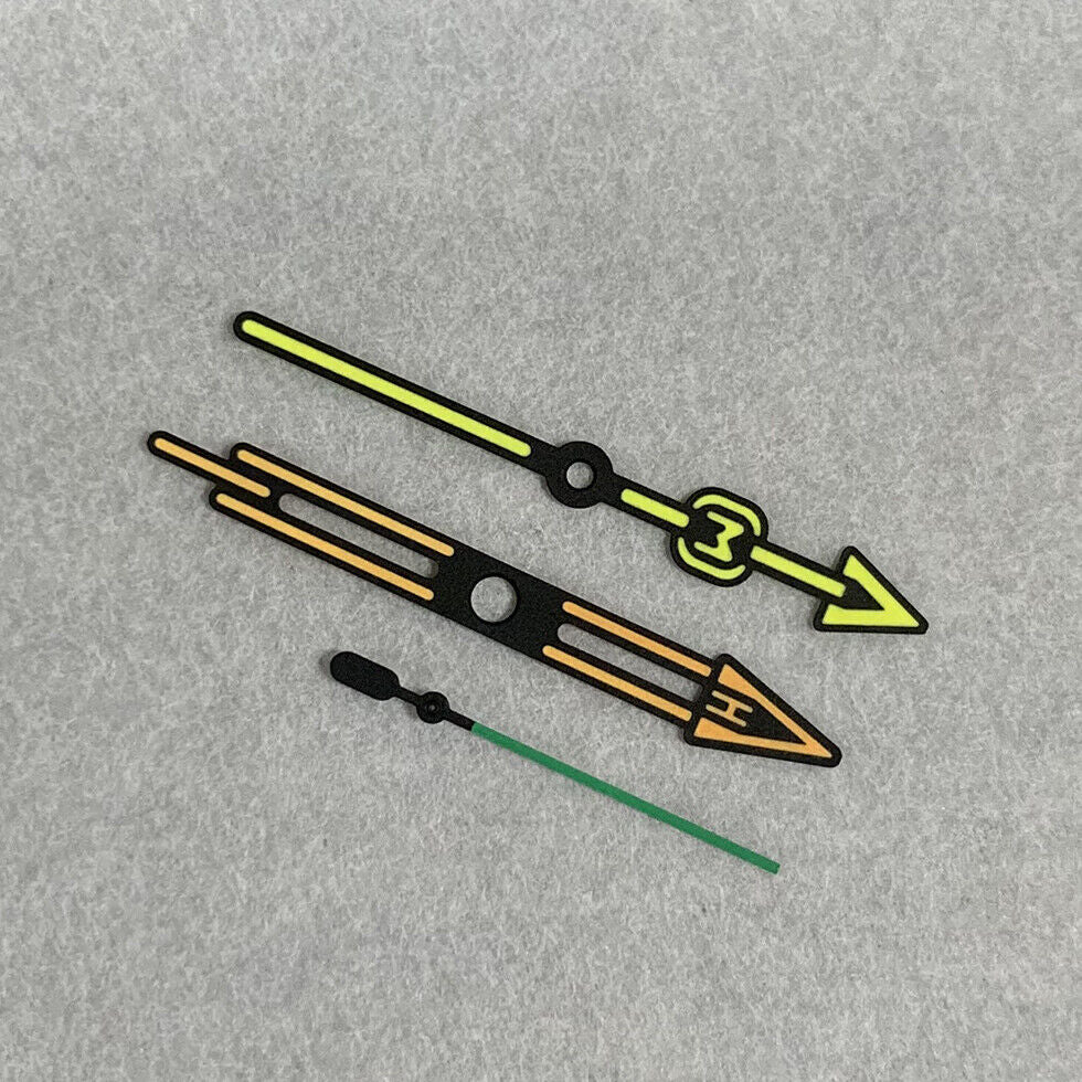 Green luminous three-hand watch dial set compatible with B24 models, designed for NH35A/NH36A movement.