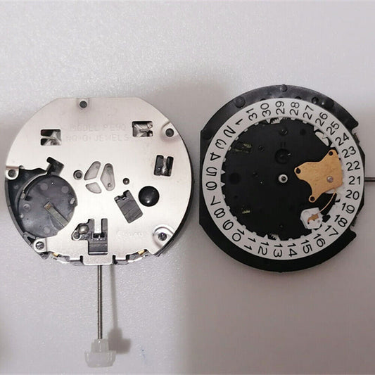 Sunon PE90 quartz watch movement with 3 hands, date at 3, small second at 6 and 12 positions.