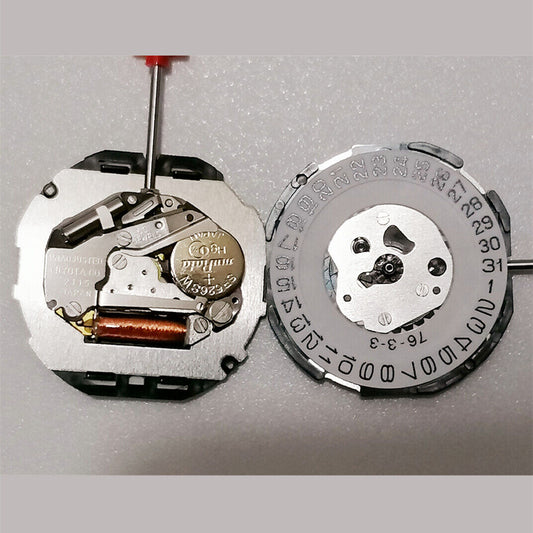 Quartz Miyota 2115 movement with date at 3 o'clock and watch stem, precise timekeeping accessory.