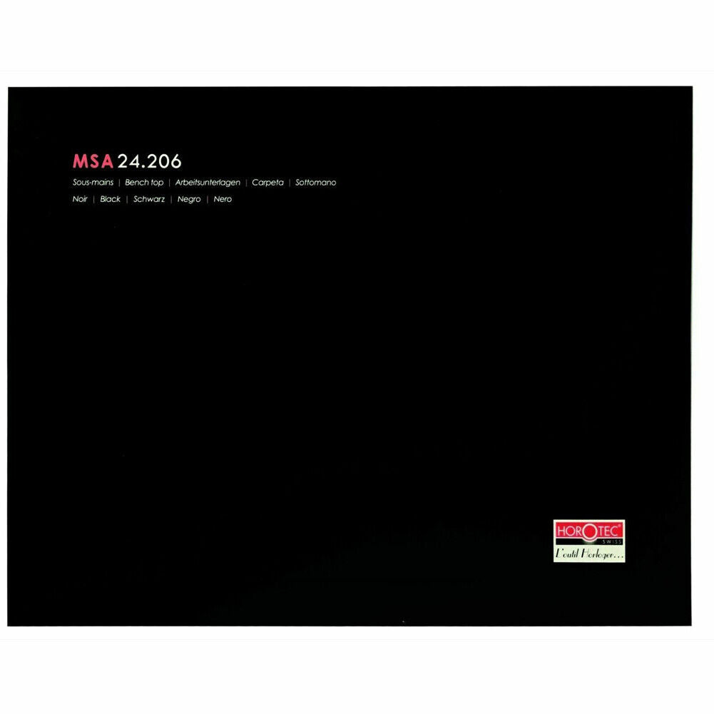 Tapis de paillasse autocollant noir Horotec MSA24.206. Dimensions : 350 mm x 240 mm x 0,50 mm. 