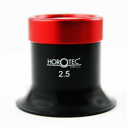 Horotec MSA00.032-2.5 eyeglass loupe with 4.0x magnification and 25mm lens, featuring a screwed aluminum ring for precision.