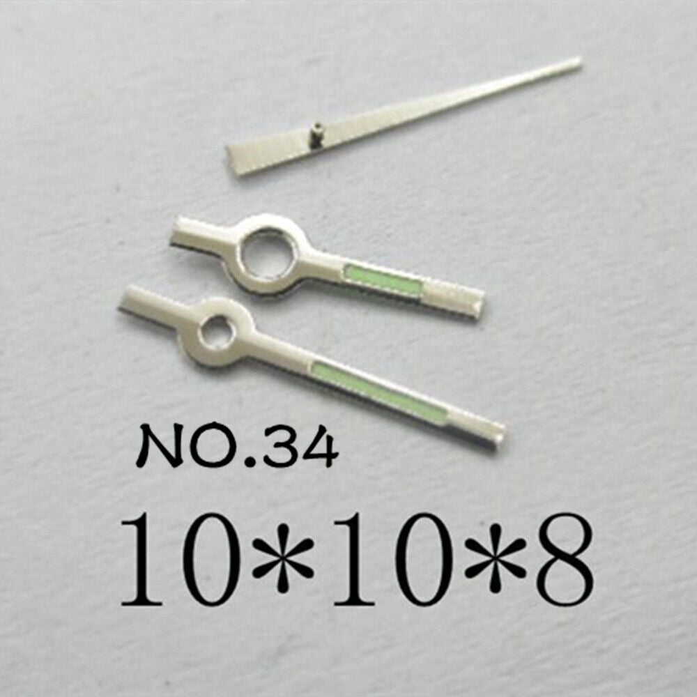 Luminous watch hands set for Miyota 2035 movement, 10mm/10mm/8mm, enhancing visibility and style.