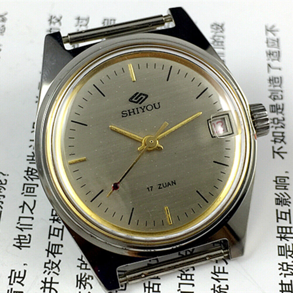 Shiyou 32mm grey manual mechanical watch with 17 jewels and single calendar display.
