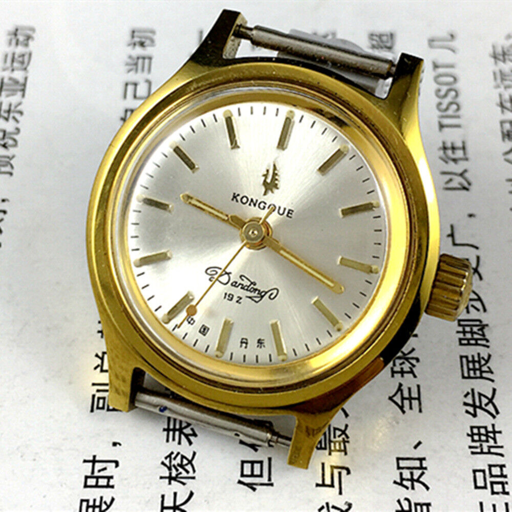 27mm Kongque manual mechanical watch with silver dial, golden nails, 19 jewels, classic Chinese craftsmanship.