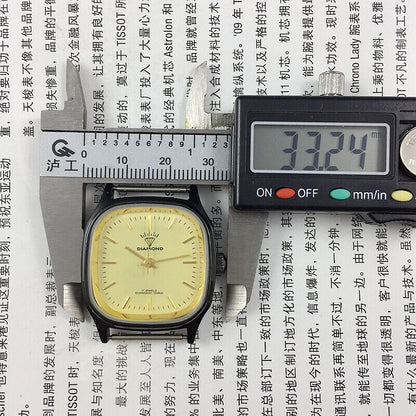 Shanghai 32mm black square manual mechanical watch with diamond accents and 17 jewels for elegant style.