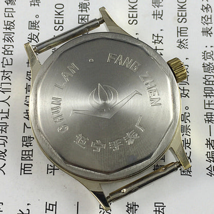 32mm China Made Manual Mechanical Watch 17 Jews Yellow Dial Green Lume Hands