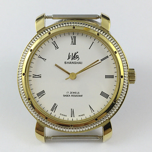 36mm Shanghai Factory 8120 manual mechanical watch with white dial and 17 jewels for precision timekeeping
