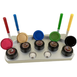 Silver Oil Cups Stand in Die-cast Alloy 5 Containers with Oiler Pen Watch Repair