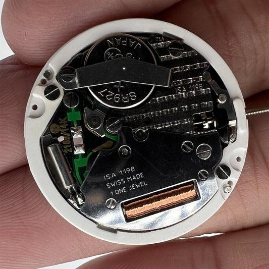 Watchmakers ISA 1198 quartz movement replacement with golden dial and day-date at 3 o'clock