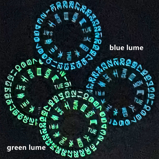 Green Lume Black Date Disk Wheel Week Wheel Fit for Movement NH36 Date@3/3.8
