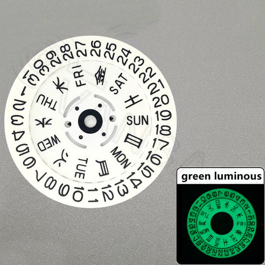 Japanese Font Green Lume White Date Disk Wheel Week Wheel for Movement NH36