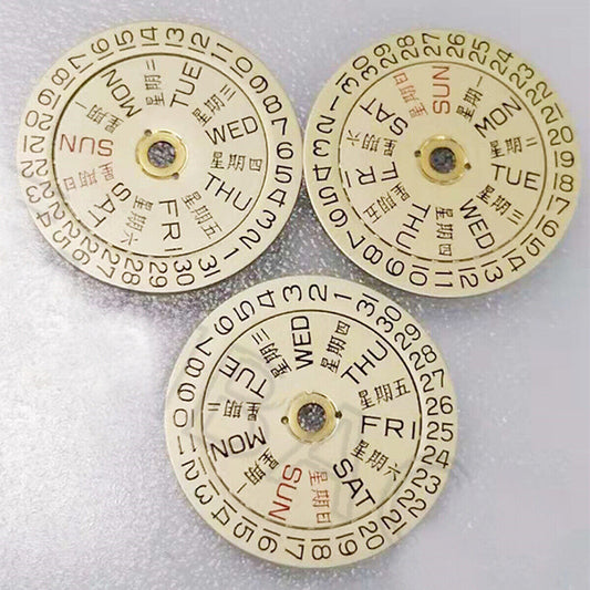 Original gelbes Wochenrad-Datumsrad-Overlay für ETA 2826-Uhrwerk, Datum bei 3