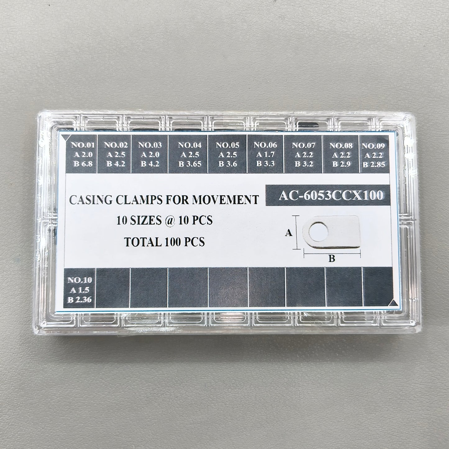 100 PIECES/Box Casing Clamps for Movements 10 Sizes x 10 PIECES