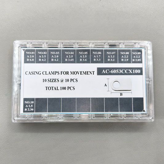 100 PIECES/Box Casing Clamps for Movements 10 Sizes x 10 PIECES