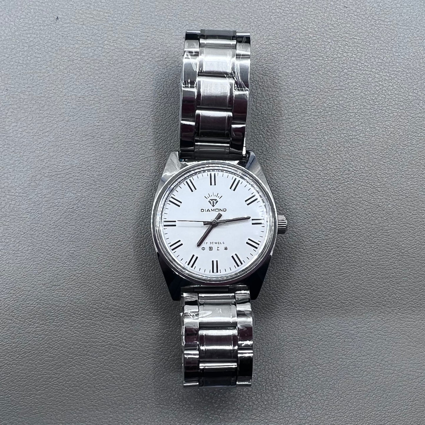 38mm DIAMOND Silver Band Manual Mechanical Watch 17 Jews White Dial Silver Case