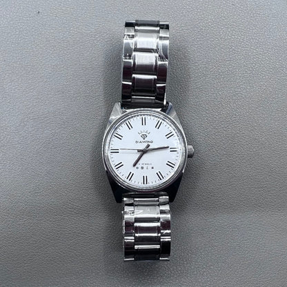 38mm DIAMOND Silver Band Manual Mechanical Watch 17 Jews White Dial Silver Case