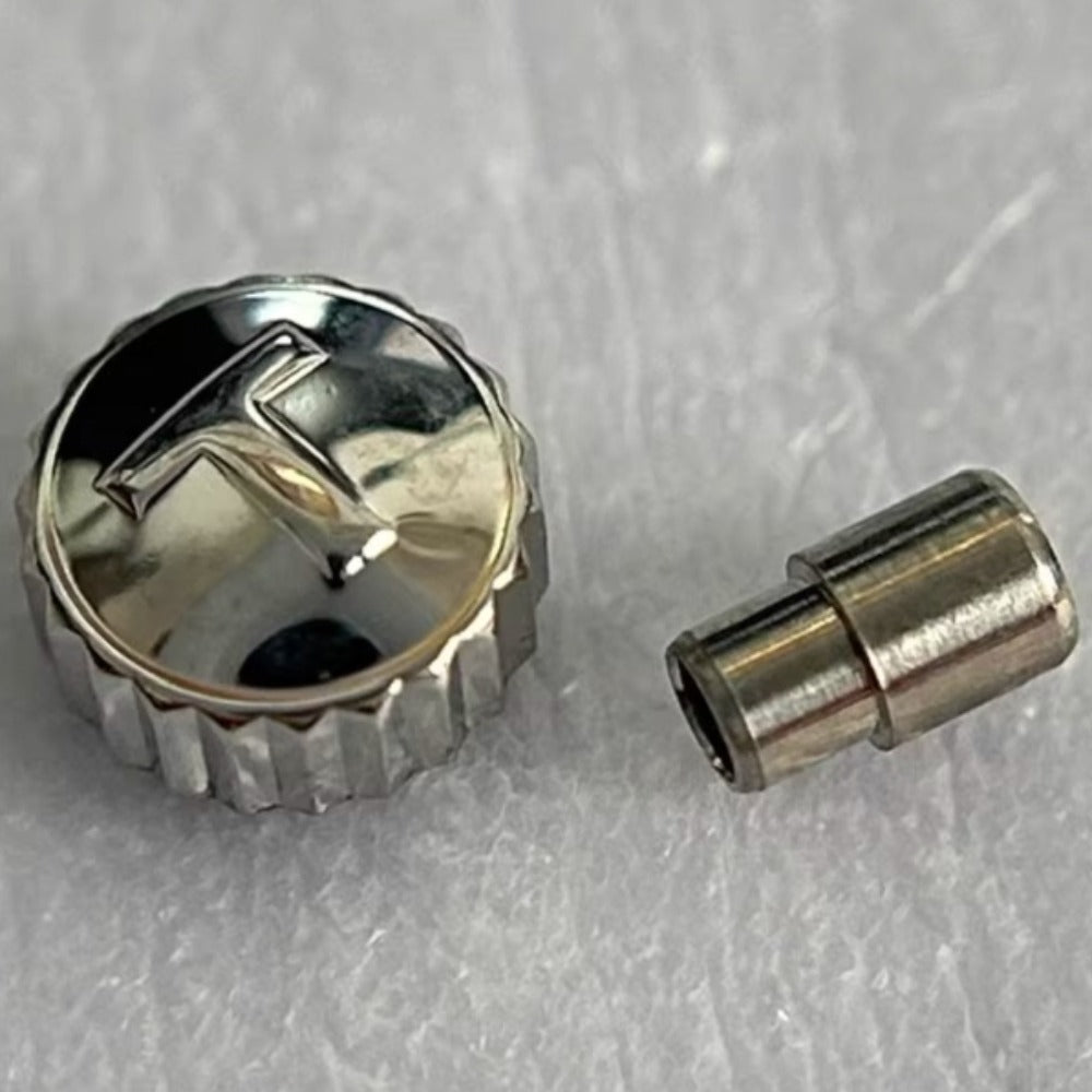 Steel silver watch crown for Tissot T060, durable replacement part for precise watch repair