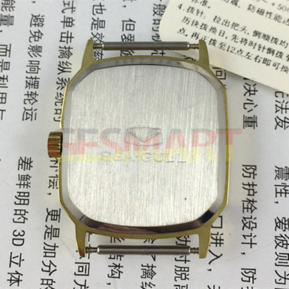 Seagull 28mm ladies watch with golden square case, nail markers, manual mechanical movement, elegant design.