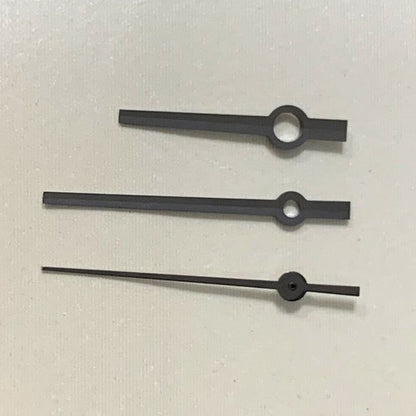 Black luminous watch hands set, compatible with NH35A/NH36A movement for precise timekeeping.